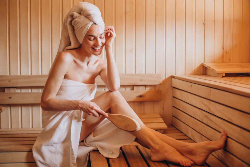 woman inside sauna