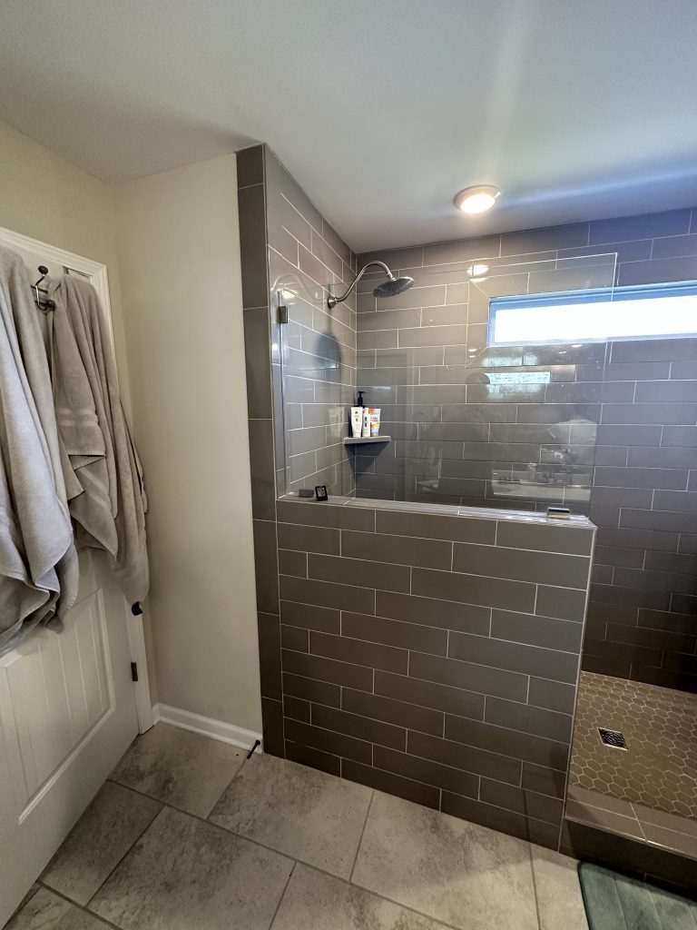 Modern bathroom with shower and walk-in