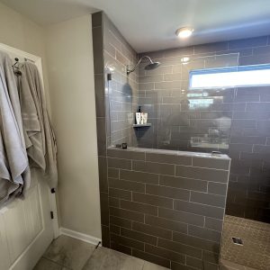 Modern bathroom with shower and walk-in