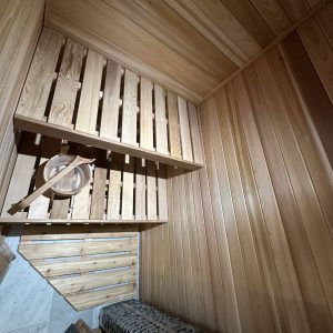 closed wooden sauna room